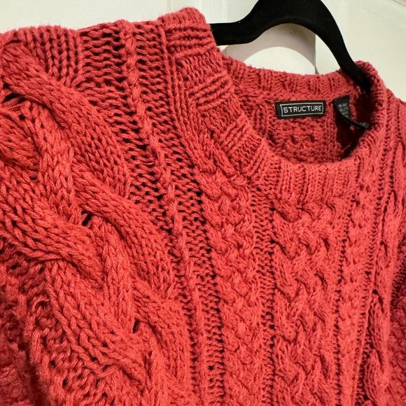 Vintage Structure Mauve Cable Knit Crew Neck‎ Sweater - Size Medium - Picture 3 of 9